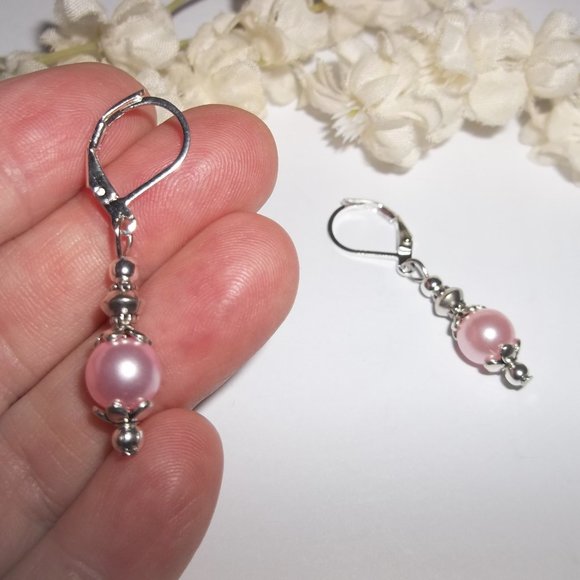 Blush Pink Pearl Earrings Silver Drop Dangle Jewelry Gift Idea for Girl NWT 8232 - Picture 6 of 8